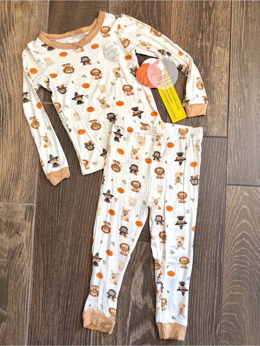 Milkberry Toddler Bamboo Halloween Animal Pumpkin Pajama 2-Piece Set—2T